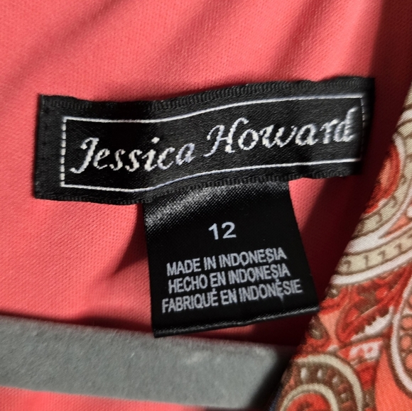 Jessica Howard Coral and Blue Paisley Knee Length Dress Size 12 - Picture 5 of 6